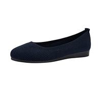 Ladies Fashion Solid Color Breathable Knitting Round Head Flat Comfortable Casual Shoes (Dark Blue 55)