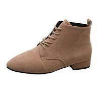 Ladies Fashion Solid Suede Front Boots Side Zipper Chunky Heel Short Boots Short Glitter Rain Boots for Women (Khaki, 5)