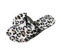 Ladies Fashion Summer Cloth Leopard Print Bow Flat Plus Size Casual Slippers Slipper Socks for Women with Grippers Non Slip Cute (White, 6)