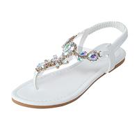Ladies Fashion Summer Elastic Flat Flip Flops Outer Beach Sandals Women Bow Sandals (White, 5.5)