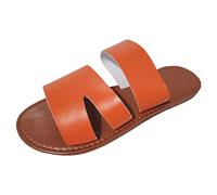 Ladies Fashion Summer Solid Color Leather Open Toe Flat Bottom Beach Slippers Womens Slippers Open Toe Wide (Orange, 6.5)