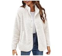 Ladies' Fashionable and Casual Autumn and Winter Jacket Breasted Casual Top Casual Jacket Women Coat with Fleece Inside White
