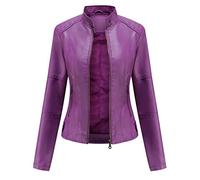 Ladies Faux Leather Jacket Biker Jacket Women Womens Pu Leather Jacket Leather Jackets for Women Stand Collar Fitted Biker Leather Motorcycle Jacket Women Plus Size Faux Leather Coat Women Purple 4XL
