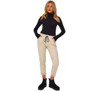 Ladies Faux Leather Look Wet Look P. U. Magic Trousers Joggers Pants Stretchy Italian with Pockets Beige
