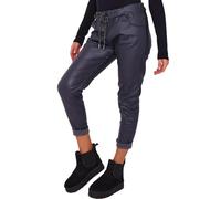 Ladies Faux Leather Look Wet Look P. U. Magic Trousers Joggers Pants Stretchy Italian with Pockets Charcoal