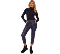 Ladies Faux Leather Look Wet Look P. U. Magic Trousers Joggers Pants Stretchy Italian with Pockets Navy