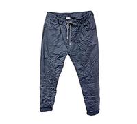 Ladies Faux Leather Look Wet Look P. U. Magic Trousers Joggers Pants Stretchy Italian with Pockets UK Size 8-16 (Navy)