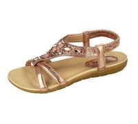 Ladies Faux Leather Open Toe Jewel Diamante Encrusted T Bar Elastic Sling Back Flat Gladiator Summer Sandals Size 4-8 (Rose Gold, UK Footwear Size System, Adult, Women, Numeric, Medium, 5)