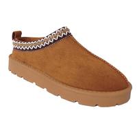 Ladies Faux Suede Aztec Embroidered Mules, Hard Sole, Faux Fur Lining (Chestnut, UK Footwear Size System, Adult, Women, Numeric, Medium, 8)