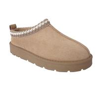 Ladies Faux Suede Aztec Embroidered Mules, Hard Sole, Faux Fur Lining (Sand, UK Footwear Size System, Adult, Women, Numeric, Medium, 5)