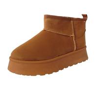 Ladies faux sueder fur lined booties ankle boots womens platform shoes (Camel Brown, UK Footwear Size System, Adult, Women, Numeric, Medium, 6)