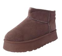 Ladies faux sueder fur lined booties ankle boots womens platform shoes (Khaki Brown, UK Footwear Size System, Adult, Women, Numeric, Medium, 5)