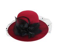 Ladies Felt Bucket Hat with Feather Veil Cloche Hat 1920s Vintage Floral Fedora Hat Warm Bowler Hats Brimmed Caps Winter Beanies Derby Church Hats Xmas Gift for Women (UK, Alpha, One Size, Wine Red)