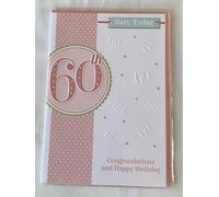 Ladies Female 60th Age 60 Sixty Today Congratulations And Happy Birthday 60th Birthday Card White/Peach/Green Glitter Detail(PRELUDE35083-1)