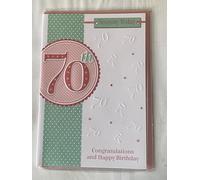 Ladies Female 70th Age 70 Seventy Today Congratulations And Happy Birthday 70th Birthday Card White/Green/Peach Glitter Detail(PRELUDE35087-1)