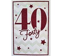 Ladies Female Age 40 40th Forty Fortieth 40 Forty Birthday Card White/Pink Words/Stars Glitter/Foil Detail(PRELUDE35079-2)