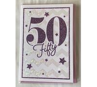 Ladies Female Age 50 50th Fifty Fiftieth 50 Fifty Birthday Card White/Purple Words/Stars Glitter/Foil Detail(PRELUDE35081-2)