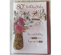 Ladies Female Age 80 80th Eighty Eightieth 80th Birthday Wishes Especially For You Birthday Card Pink/Gold/Multi Flowers/Vase/Words 3D/Glitter/Foil Detail(XQUISITE46004)