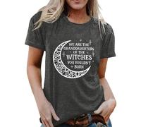 Ladies Feminist Witches Slogan Granddaughters of The Witches Moon Graphic T-Shirt | Spiritual Statement Shirt for Women, Style_i01 Gray, S