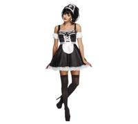 Smiffys Fever Flirty French Maid Costume, Black with Dress, Headpiece and Sleeves, Fever Fancy Dress, Adult Dress Up Costumes
