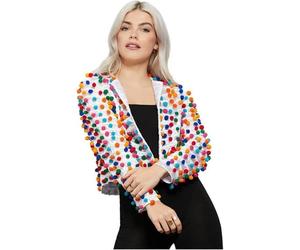 Ladies Fever Rainbow Pom Pom Festival Jacket