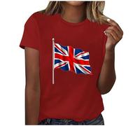 Ladies Fitted T Shirt Top Women's Short Sleeve Casual Tops Clearance Fashion Union Jack Graphic Tee Shirts Summer Tunic Tops for Outdoors Britain Flags Printing Shirts Red