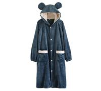 Ladies Flannel Dressing Gown Fluffy Bath Robes for Women UK Super Soft Bathrobe with Bear Ear Hood Winter Cozy Fleece Bathrobe Cute Animal Dressing Gown Nightwear with Pocket Gifts for Her
