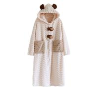 Ladies Flannel Dressing Gown Fluffy Bath Robes for Women UK Super Soft Bathrobe with Bear Ear Hood Winter Cozy Fleece Bathrobe Cute Animal Dressing Gown Nightwear with Pocket Gifts for Her