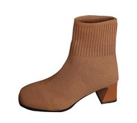 Ladies Flat Ankle Boots Extra Wide Ankle Boots Women's Chunky Heel Knit Booties Women's Square Toe Fashion Sleeve Elastic Booties Natural Reflections (Brown, 4)
