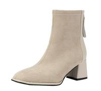 Ladies Flat Ankle Boots Ladies Walking Ankle Boots Women's Velvet Pointed Toe Chunky Heel Short Boot with Back Zipper Winter Style Chunky Heel High Booties Toe Brace for Broken (Beige, 5.5)