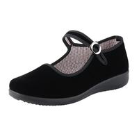 Ladies Flat Heel Shoes Versatile Chic Slip On Flats Mary Janes(6.5UK) Black