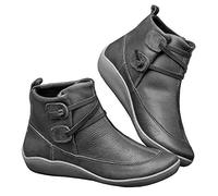 Ladies Flat Leather Boots Wide Fit Comfortable Soft Arch Support Ankle Boots Fall Winter Waterproof Liner Winter Shoes Grey 8 UK