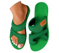 Ladies Flat Sandals Size 7.5 UK Womens Flat Sandals Open Toe Wide Fit Bunions Orthopedic Sandal Slip On Mesh Breathable Slippers Plantar Fasciitis Arch Support Flip Flops Outdoor Summer Sliders Green