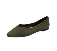 Ladies Flat Shoes Pointed Toe Knit Walking Shoes Solid Color Breathable Classic Comfortable Dressy Slip On Ballet Flats Casual Outdoor Army Green