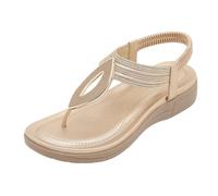 Ladies Flat Solid Color Flip Flops Summer Thong Slipper Sandals Casual Fashion Toe Post Slip-On Wedge Sandals with Elastic Ankle Strap for Women Beach Pool Home Yoga (Khaki, 4)