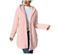 Ladies Fleece Cardigan - Chunky Cable Textured, Teddy Fleece Button Down Jackets, Cozy Solid Color Hooded Sweatshirts, Winter Oversized Soft Lounge Coat for Women UK