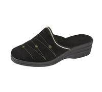Ladies Fleece Helen Comfort Warm Velour Embroidered House Slip On Wedge Mules Slippers Shoe (Black Kath, UK Footwear Size System, Adult, Women, Numeric, Medium, 7)
