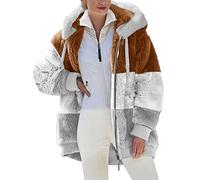 Ladies Fleece Hoodie Jacket Sale Sherpa Lined Full Zip Winter Warm Soft Teddy Bear Hooded Sweatshirt Fluffy Fuzzy Jumper Patchwork Hoody Sweater Coat Overcoat Cardigan Ladies Outwear UK Clearance