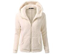 Ladies Fleece Jackets Full Zip Casual Winter Warm Wool Coats Solid Hoodie Teddy Coats Long Sleeve Fleece Jumper Fuzzy Sherpa Sweatshirts Outwear Trendy Lined Cozy Cardigan S-5XL (Beige, M)