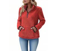 Ladies Fleece Jackets, Sherpa Fleece Jumper for Women 1/4 Zip Fluffy Pullover Long Sleeve Teddy Sweatshirts Autumn Winter Outfits Plain Thermal Warm Fuzzy Sweaters Coats Tops with Pockets
