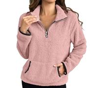 Ladies Fleece Jackets, Sherpa Fleece Jumper for Women 1/4 Zip Fluffy Pullover Long Sleeve Teddy Sweatshirts Autumn Winter Outfits Plain Thermal Warm Fuzzy Sweaters Coats Tops with Pockets