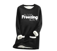 Ladies Fleece Lined Jumpers Winter Warm Christmas Sweatshirt Solid Color Round Neck Tops Slim Fit Autumn Winter Jumpers for Women Vintage Plush Sweater Casual Thick Velvet Pullover S-5XL