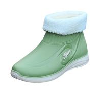 Ladies Fleece Lined Waterproof Ankle Rain Boots, Slip on Thermal Garden Shoes Women, Lightweight Rubber Short Wellies with Non Slip Sole, Insulated Warm Waterproof Footwear for Winter Walks