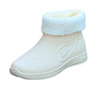 Ladies Fleece Lined Waterproof Ankle Rain Boots, Slip on Thermal Garden Shoes Women, Lightweight Rubber Short Wellies with Non Slip Sole, Insulated Warm Waterproof Footwear for Winter Walks
