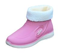 Ladies Fleece Lined Waterproof Ankle Rain Boots, Slip on Thermal Garden Shoes Women, Lightweight Rubber Short Wellies with Non Slip Sole, Insulated Warm Waterproof Footwear for Winter Walks
