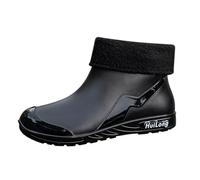 Ladies Fleece Lined Waterproof Ankle Rain Shoes, Slip on Short Wellies for Women with Non Slip Sole, Glossy Rubber Outdoor Garden Boots, Insulated Lightweight Waterproof Footwear for Winter Walks