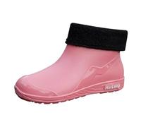Ladies Fleece Lined Waterproof Ankle Rain Shoes, Slip on Short Wellies for Women with Non Slip Sole, Glossy Rubber Outdoor Garden Boots, Insulated Lightweight Waterproof Footwear for Winter Walks