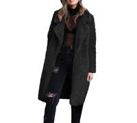 Ladies Fleece Long Jackets Women Sherpa Notched Lapel Warm Coat Autumn Winter Teddy Open Front Cardigans Long Sleeve Casual Loose Jackets Longline Thermal Plain Outerwear