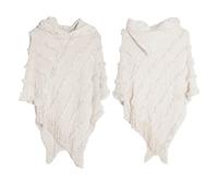 Ladies Fleece Poncho with Fringed Hem Women Retro Ethnic Knit Hooded Ponchos Knitted Shawls and Wraps Autumn Winter Crochet Cape Shawl Wrap Long Sweater Poncho Top Festival Blanket (Beige, One Size)