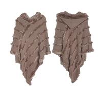 Ladies Fleece Poncho with Fringed Hem Women Retro Ethnic Knit Hooded Ponchos Knitted Shawls and Wraps Autumn Winter Crochet Cape Shawl Wrap Long Sweater Poncho Top Festival Blanket (Khaki, One Size)